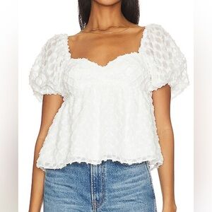 Amanda Uprichard Tomasina Puff Sleeve Babydoll Top in White Cirrus Sz S
